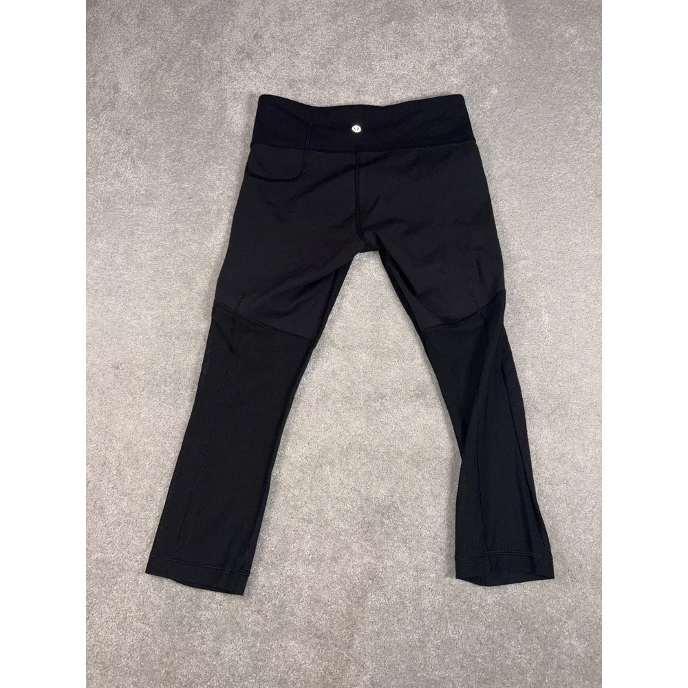 lululemon black mesh panels 4 cropped leggings capri